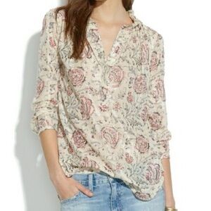 Madewell - Metallic Colorful Floral Boho Shirred 3/4 Sleeve Blouse Size Medium